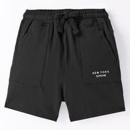 Doreme Single Jersey Knit Above Knee Length Shorts With New York Print - Black-image-7