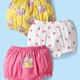 Babyhug 100% Cotton Antibacterial Bloomers With Hearts & Animal Print Pack Of 3 - Yellow White & Dark Pink-image-33
