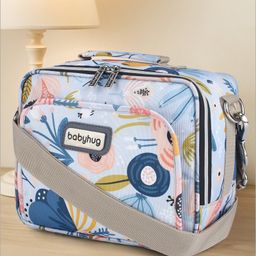 Babyhug Mini Travel Diaper Sling Bag Floral Print - Light Blue-image-8