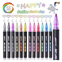 Magicwand Pack of 12 Metallic Double Line Outline Permanent Pen Markers for Art Coloring,Outlining,Card Making, Scrapbook,Drawing-13