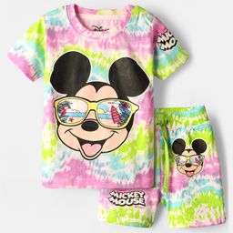 Babyhug Disney Single Jersey Knit Drop Shoulder Half Sleeves Co-ord Tie and Dye T-Shirt & Shorts With Mickey Mouse Graphics - Multicolor-picture-35