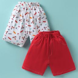 Simply Sinker Knit Knee Length Shorts with Racing Print Pack of 2 - Red & White-image-38