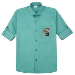 CAVIO Cotton Woven Full Sleeves Lets Go Play Text Back Embroidered Shirt - Green-image-55