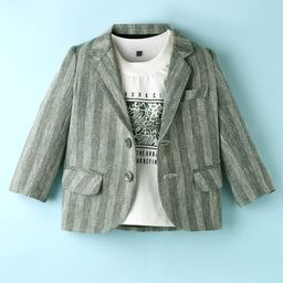 Robo Fry Male Cotton Woven Full Sleeves Striped Blazer with Inner Tee - Green-picture-35