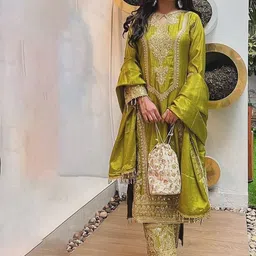 BAESD Ethnic Motifs Embroidered Sequinned Chanderi Silk Kurta With Trousers & Dupatta-picture-1