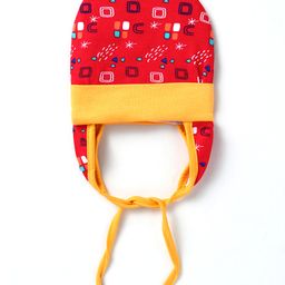 OHMS Single Jersey Knit Cap Mittens & Booties Set with Geometric PrintRed - Diameter 10.5 cm image 2