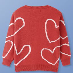 Pine Kids Knit Full Sleeves Front Open Sweater with Heart Design - Coral image 2