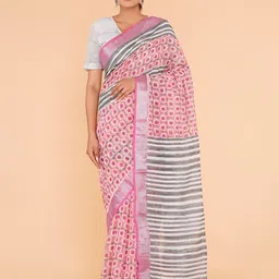 Shivanya Handicrafts Floral Zari Block Print Saree-11