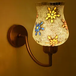 SOMIL Gold-Toned & Multicoloured Printed Glass Cylinder Shaped Wall Lamp-image-29