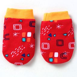OHMS Single Jersey Knit Cap Mittens & Booties Set with Geometric PrintRed - Diameter 10.5 cm image 4