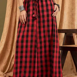 InWeave Women Checked Pure Cotton A-Line Maxi Skirt-picture-34