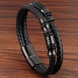 Jewels Galaxy Men Leather Wraparound Bracelet-23
