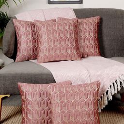 MONKDECOR Set Of 5 Pink Velvet Square Cushion Covers-image-72