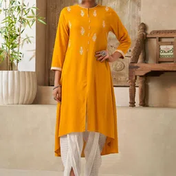 DRESOUL Floral Embroidered High Slit Beads and Stones Kurta with Dhoti Pant-20