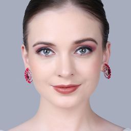 PUJVI Silver-Toned, Red And Purple Artificial Stones Studded Tear Drop Shaped Studs-23