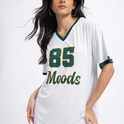 glitchez Typography Print Drop-Sleeves Varsity Style Oversized Mini T-shirt Dress-image-51