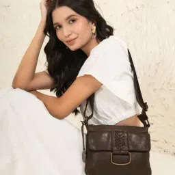 KOMPANERO Asta Dark Brown Leather Textured Cross Body Bag-image-77