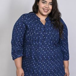 Sztori Women Polka Dots Printed Mandarin Collar Plus Size Top-37