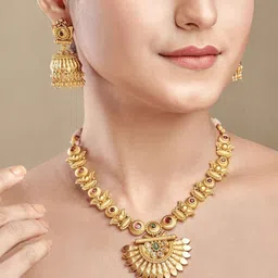 festivjewelleryze Gold Plated Stones Studded & Beaded Jewellery Set-picture-11