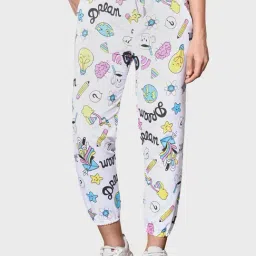BUYNEWTREND White Printed Joggers-picture-0