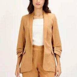 SALT Attire Brown Spunky Ruched Sleeve Blazer-picture-26