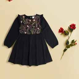 Cherry Crumble By Nitt Hyman Kids Black Embroidered Full Sleeves Dress-image-46