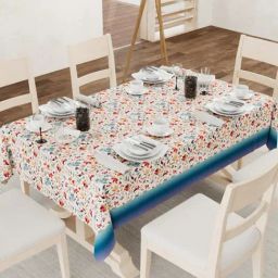 Urban Space Skybloom Blue Polyester Floral Anti-Skid - 6 Seater Table Cover-44
