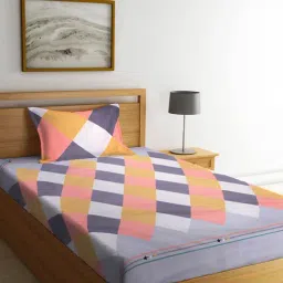 Klotthe Geometric Multicolor 210 TC Cotton Single Bedsheet with 1 Pillow Cover-image-86