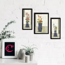 eCraftIndia Set of 3 Botanical and Floral Satin Matt Textured UV Art Painting-32