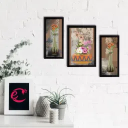 eCraftIndia Set of 3 Botanical and Floral Satin Matt Textured UV Art Painting-11