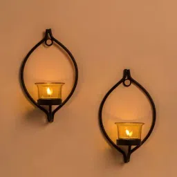 Homesake 'House Warming' Black & Yellow Metal Wall Candle Holder With Tea Light Candle - Set of 2-image-68