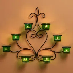 Homesake 'Holi' Black & Green Metal 8-in-1 Wall Candle Holder With Tea Light Candle-14