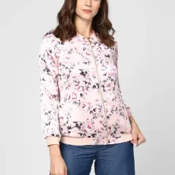 StyleStone Pink Floral Print Bomber Jacket-image-41