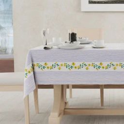 Urban Space Vine Lines Blue Polyester Floral Anti-Skid - 6 Seater Table Cover-35