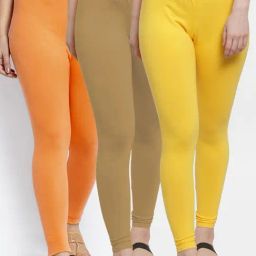 Gracit Yellow & Skin Mid Rise Leggings - Pack Of 3-image-43
