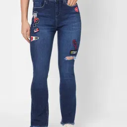 Pepe Jeans Blue Cotton Printed High Rise Jeans-image-66