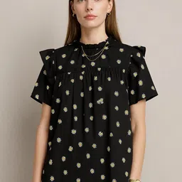 Mast & Harbour Women Floral Print Flutter Sleeve Ruffles Crepe Top-picture-42