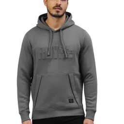 Royal Enfield Dark Grey Regular Fit Logo Print Hooded Sweatshirt-image-18
