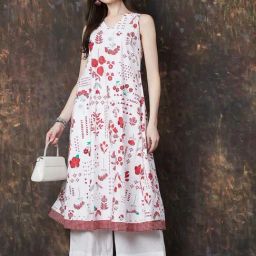 Melange By Lifestyle White Cotton Regular Fit Floral Print Kurtas-picture-42