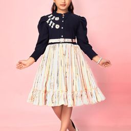 HERE&NOW Girls Striped Fit & Flare Knee Length Dress-image-52