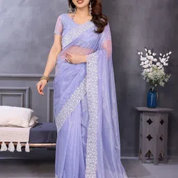 Panzora Embroidered Net Saree With unstitched blouse piece-picture-7