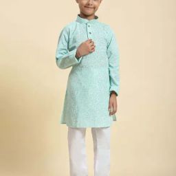Pro-Ethic Style Developer Boys Firozi Cotton Printed Full Sleeves Kurta Sets-25