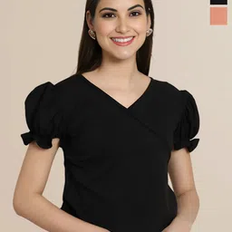 Mast & Harbour Women Pack Of 2 Puff Sleeve Peplum Top-image-35