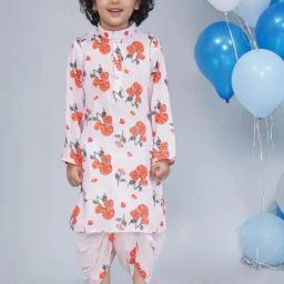 Little Bansi Boys Pink Printed Regular Fit Kurta Set-image-14