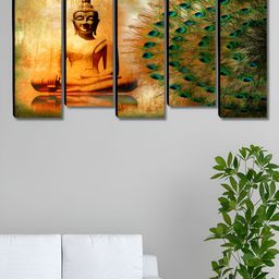 SAF Yellow & Green 5 Piece Buddha Religious Canvas Wall Arts-image-85