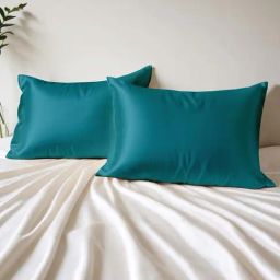 Layers Teal Blue 85 GSM Micro Satin Silk Pillow Covers - Set of 2-42