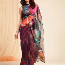 navyasa by liva Multicolor Printed Saree With Unstitched Blouse-picture-34