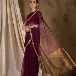 KALINI Striped Zari Organza Saree-image-74