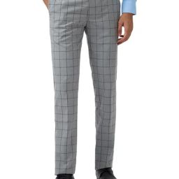 Raymond Grey Polyviscose Slim Fit Checked Formal Trosuers-picture-1