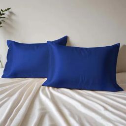 Layers Navy Blue 85 GSM Micro Satin Silk Pillow Covers - Set of 2-46